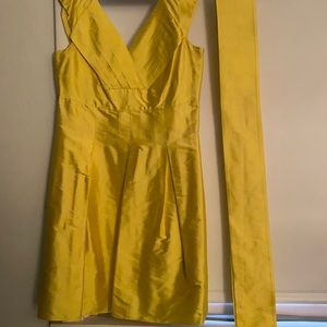 TAHARI lemon yellow 100% silk shantung dress